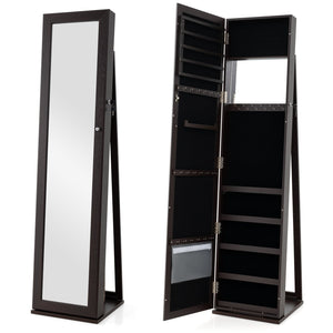 Armoire à bijoux autoportante verrouillable avec miroir pleine longueur