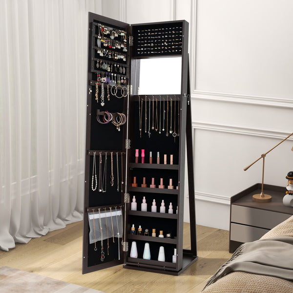 Armoire à bijoux autoportante verrouillable avec miroir pleine longueur