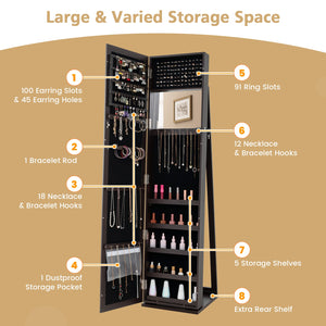 Armoire à bijoux autoportante verrouillable avec miroir pleine longueur