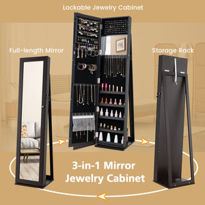Armoire à bijoux autoportante verrouillable avec miroir pleine longueur