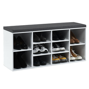 Upholstered entryway shoe storage bench with 10-cube organizer - Gray