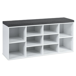 Upholstered entryway shoe storage bench with 10-cube organizer - Gray