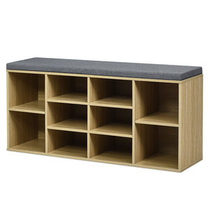 Upholstered entryway shoe storage bench with 10-cube organizer - Gray