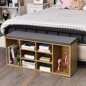 Upholstered entryway shoe storage bench with 10-cube organizer - Gray