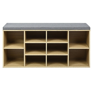 Upholstered entryway shoe storage bench with 10-cube organizer - Gray