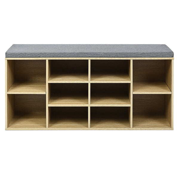 Upholstered entryway shoe storage bench with 10-cube organizer - Gray
