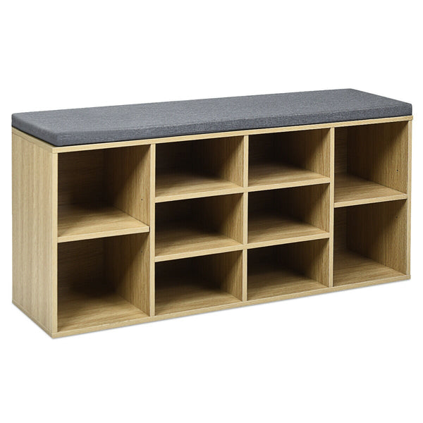 Upholstered entryway shoe storage bench with 10-cube organizer - Gray