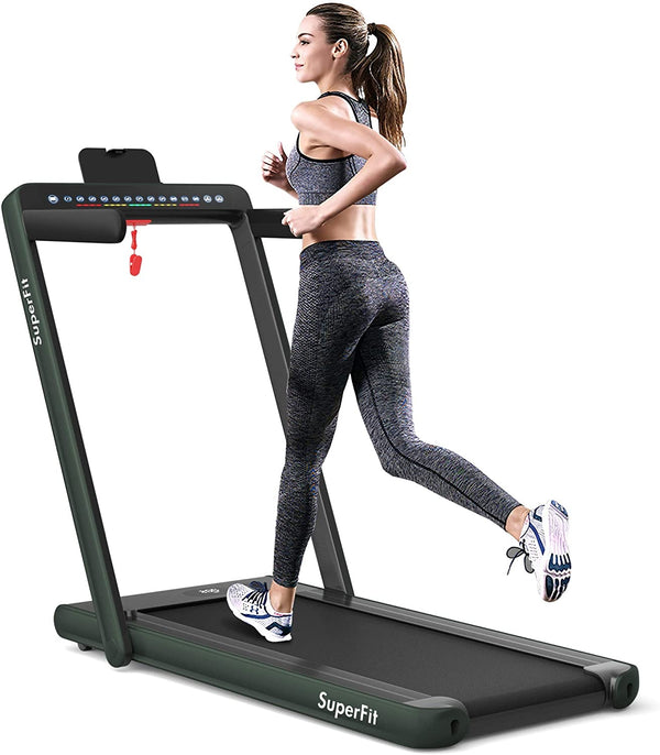 2-in-1 Electric Treadmill with Dual Display and Speaker - Green