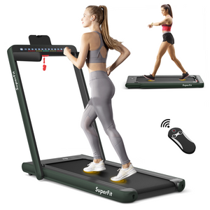 2-in-1 Electric Treadmill with Dual Display and Speaker - Green
