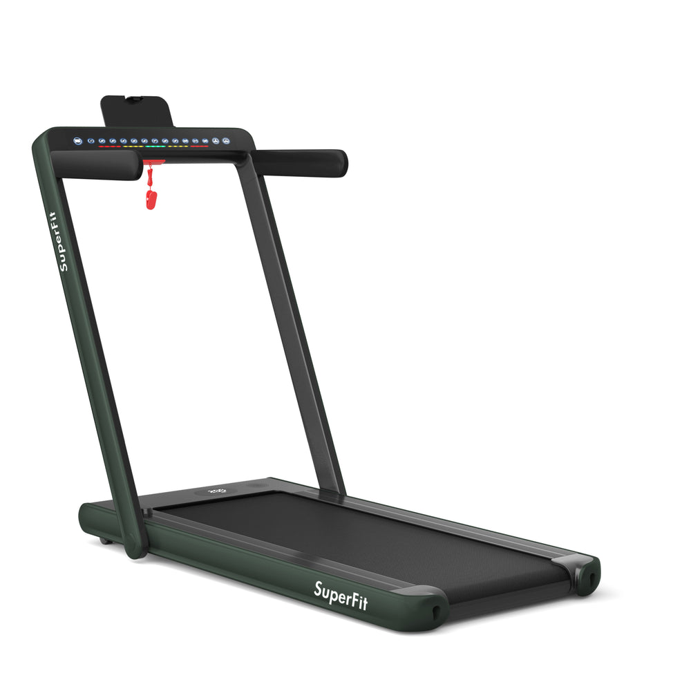 2-in-1 Electric Treadmill with Dual Display and Speaker - Green