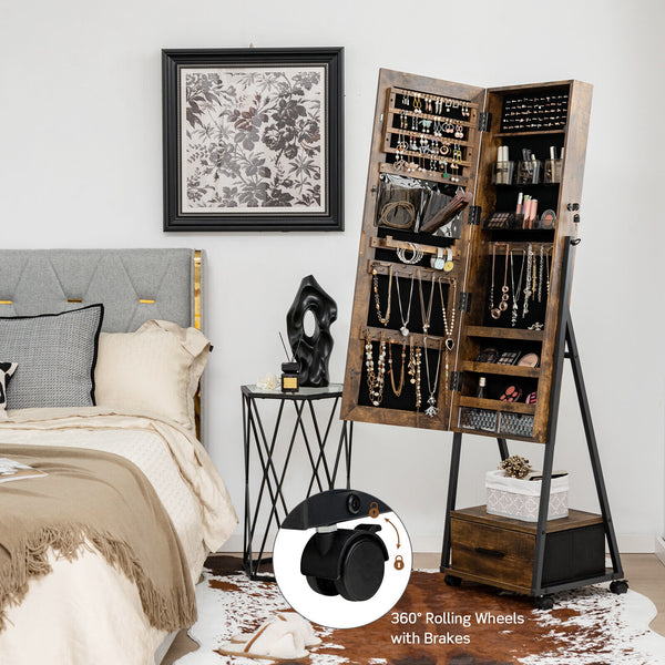 Jewelry cabinet with full-length mirror - Brown