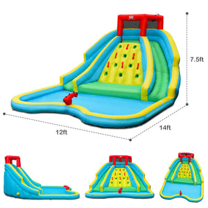 Château gonflable pour parc aquatique avec double toboggan et mur d'escalade avec souffleur de 735 W