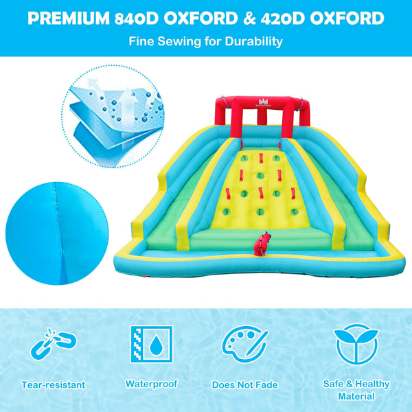 Château gonflable pour parc aquatique avec double toboggan et mur d'escalade avec souffleur de 735 W