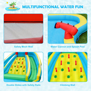 Château gonflable pour parc aquatique avec double toboggan et mur d'escalade avec souffleur de 735 W