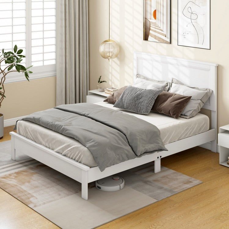 Full-size slatted bed frame with tall headboard