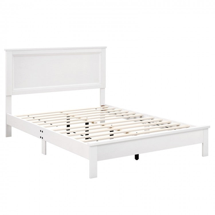 Full-size slatted bed frame with tall headboard