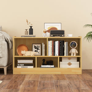 Children's bookcase with 2 shelves and 5 cubes, wooden toy storage