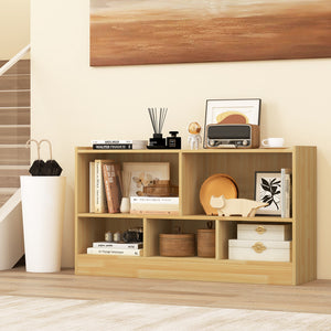 Children's bookcase with 2 shelves and 5 cubes, wooden toy storage