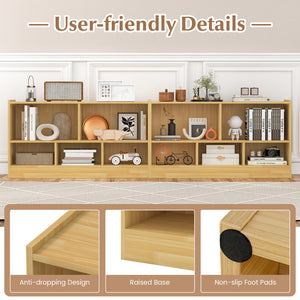 Children's bookcase with 2 shelves and 5 cubes, wooden toy storage