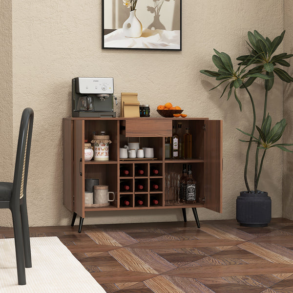 Mid-century modern sideboard with wine rack for 9 bottles - Walnut 