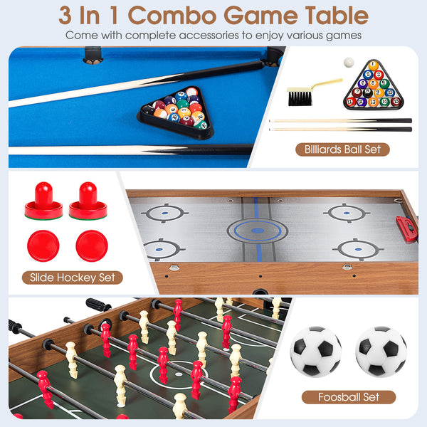 Table de jeu combinée 3 en 1 Soccer Billard Slide Hockey
