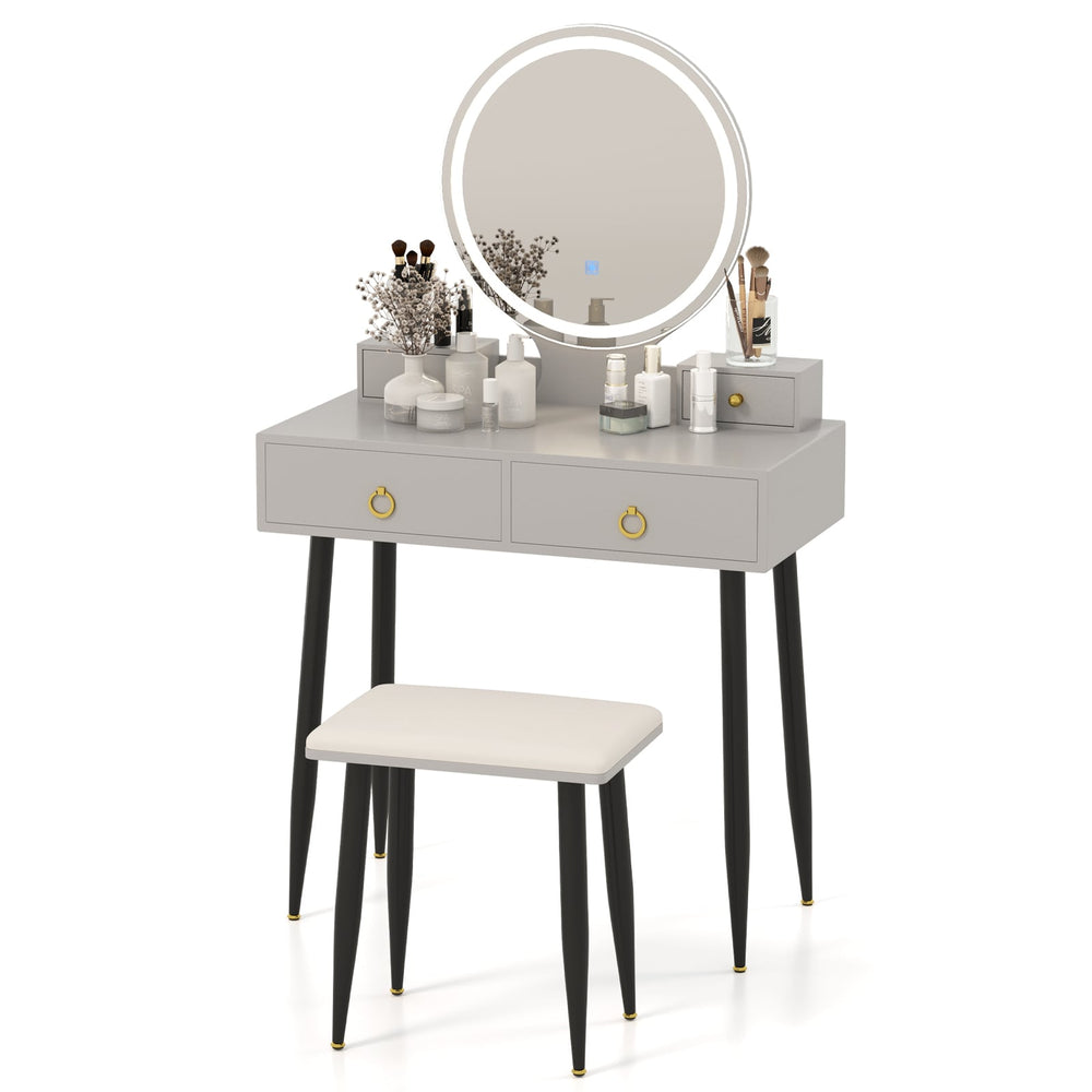 Ensemble de coiffeuse avec miroir - gris