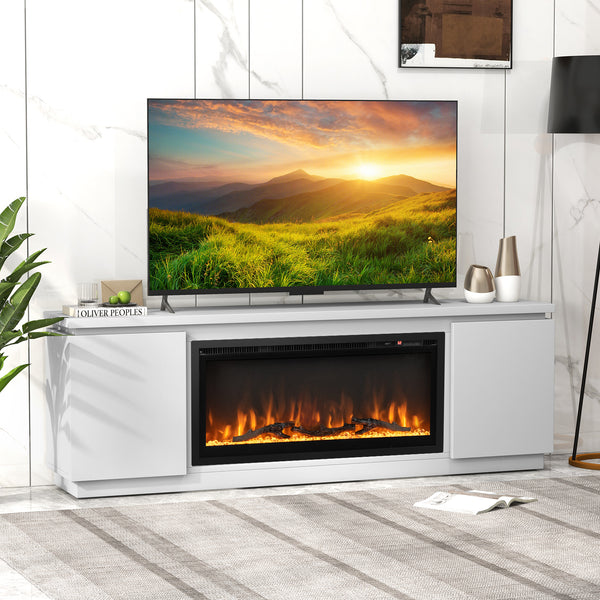 TV stand with chimney for TVs up to 80 inches with 3 adjustable shelves - White
