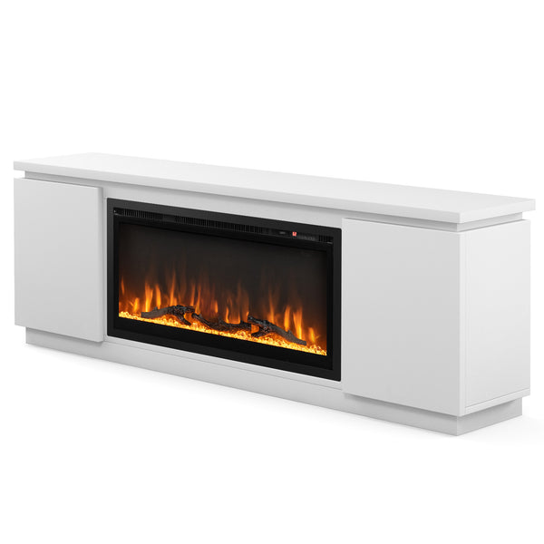 TV stand with chimney for TVs up to 80 inches with 3 adjustable shelves - White