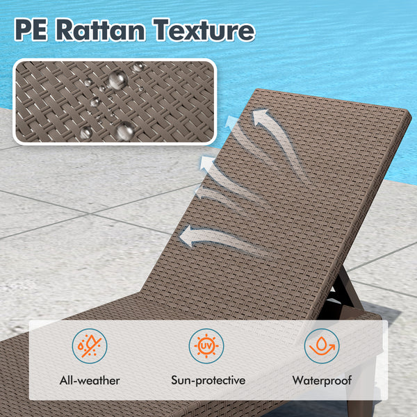 Outdoor lounge chair with textured, waterproof rattan-look PP surface - Brown