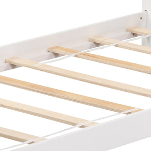 Twin wooden cabin bed with roof - White