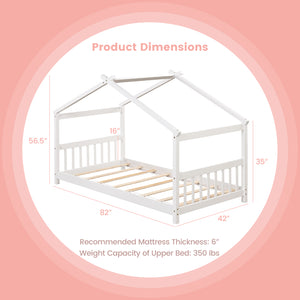 Lit simple pour enfant de type cabane en bois avec toit