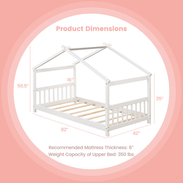 Lit simple pour enfant de type cabane en bois avec toit
