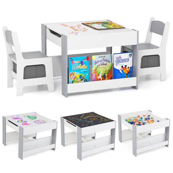 4-in-1 Activity Table and Chairs Set for Children and Toddlers with Reversible Tabletop - Grey