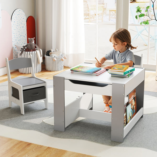 4-in-1 Activity Table and Chairs Set for Children and Toddlers with Reversible Tabletop - Grey