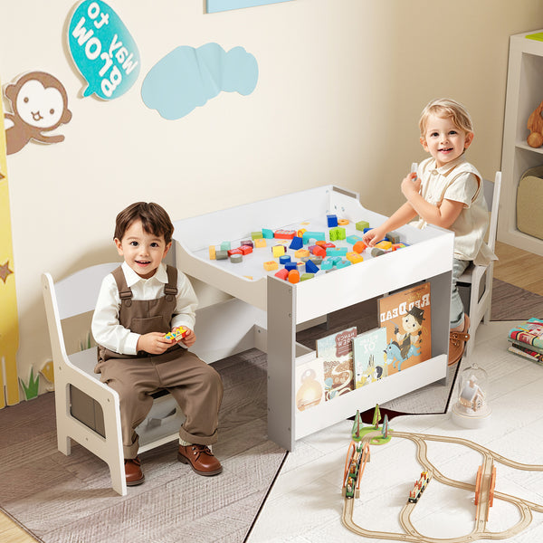 4-in-1 Activity Table and Chairs Set for Children and Toddlers with Reversible Tabletop - Grey