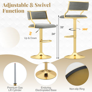 Lot de 2 tabourets de bar pivotants en velours hollandais  hauteur réglable  gris