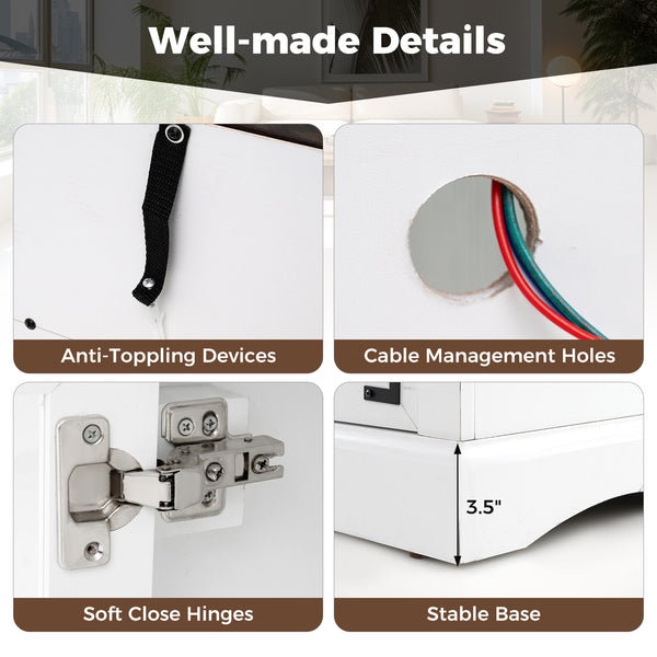 TV stand with LED lights and remote control - White