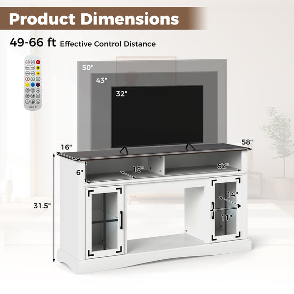 TV stand with LED lights and remote control - White