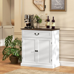 Buffet style ferme, plateau épais, tiroir silencieux et étagère réglable, finition bois blanc.