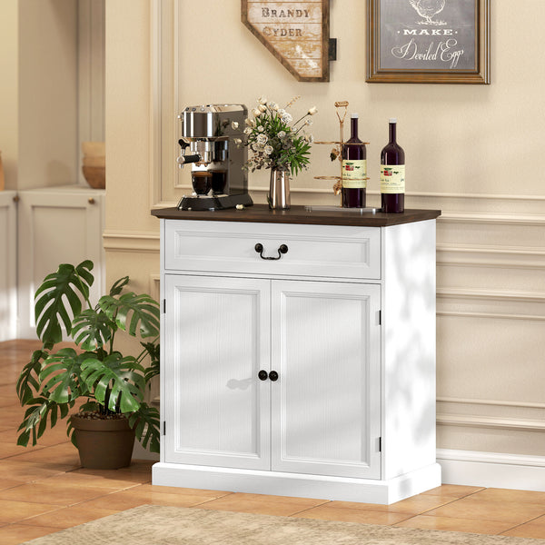 Buffet style ferme, plateau épais, tiroir silencieux et étagère réglable, finition bois blanc.