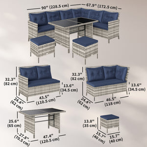 6-piece outdoor rattan sofa set, blue