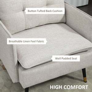 Fauteuil d'appoint moderne rembourré avec dossier capitonné et pieds en acier, blanc crème