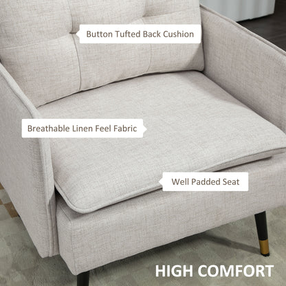 Fauteuil d'appoint moderne rembourré avec coussin de dossier capitonné et pieds en acier pour salon, blanc crème
