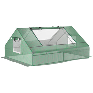Portable mini greenhouse with 2 large windows and ground stakes