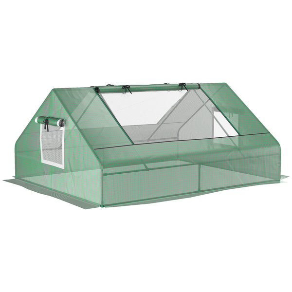 Portable mini greenhouse with 2 large windows and ground stakes