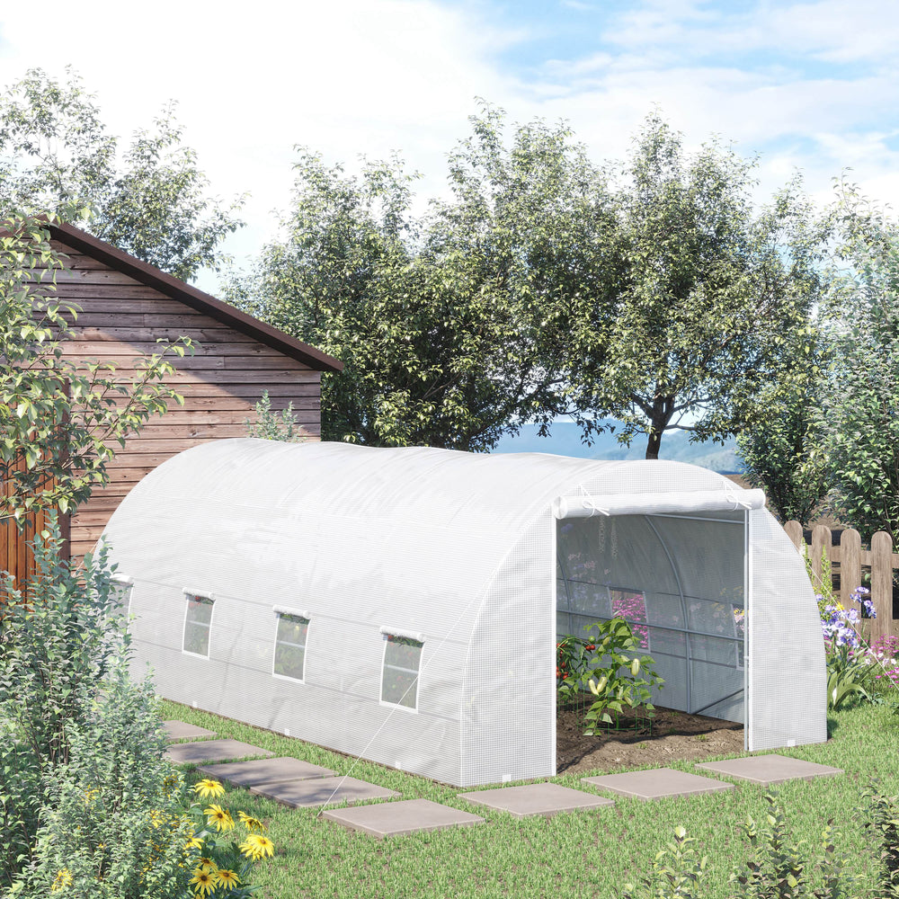 Sturdy tunnel greenhouse with 8 screened windows and stable structure
