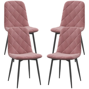 Set of 4 upholstered dining chairs with steel legs, pink
