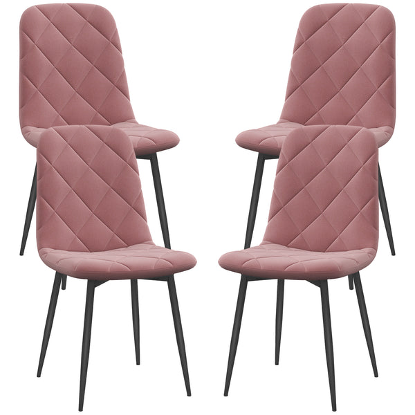 Set of 4 upholstered dining chairs with steel legs, pink