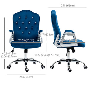Velvet office chair with swivel casters, blue