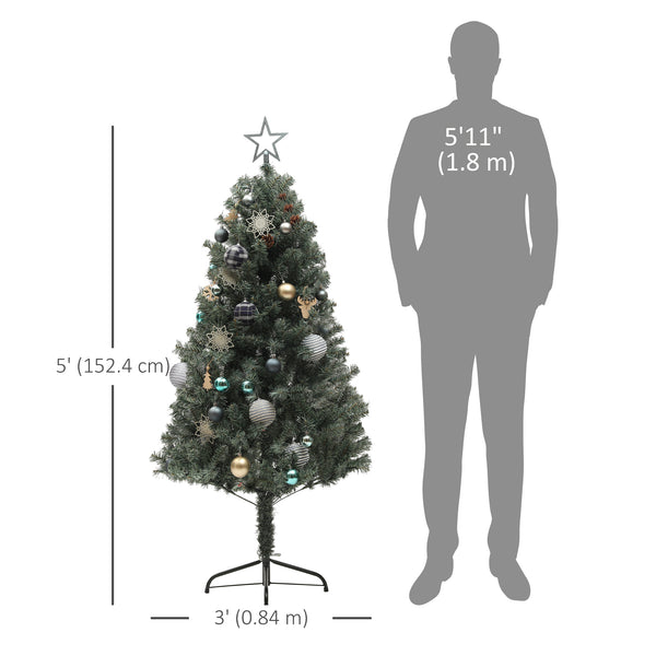 Sapin de Noël artificiel de 5 pieds avec 150 LED blanc chaud et décorations